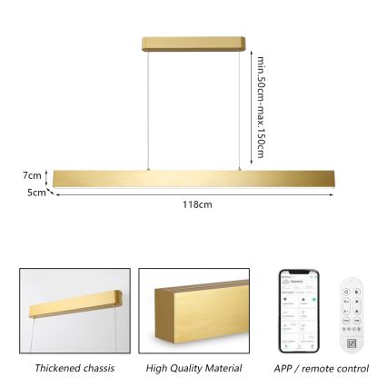 Brilagi - LED dimmbare Hängeleuchte an Kabel SLEEKLINE SMART LED/40W/230V 3000-6000K Wi-Fi Tuya goldfarben + Fernbedienung