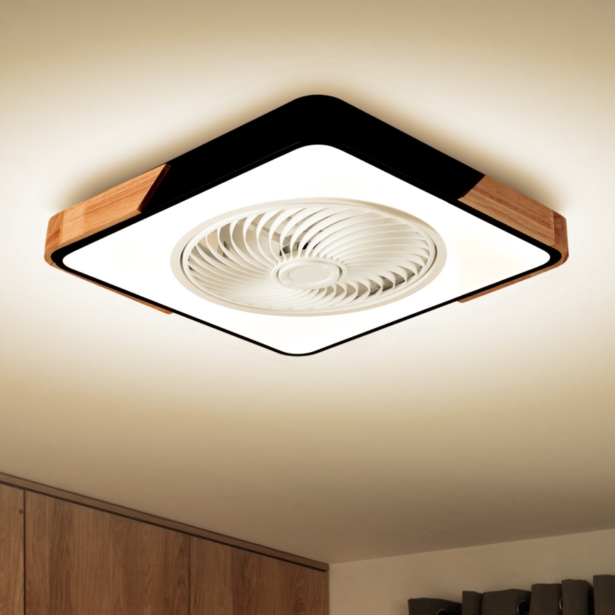 Brilagi - LED dimmbares Deckenleuchte mit Ventilator LED/30W/230V 3000-6500K Schwarz/Eiche + Fernbedienung