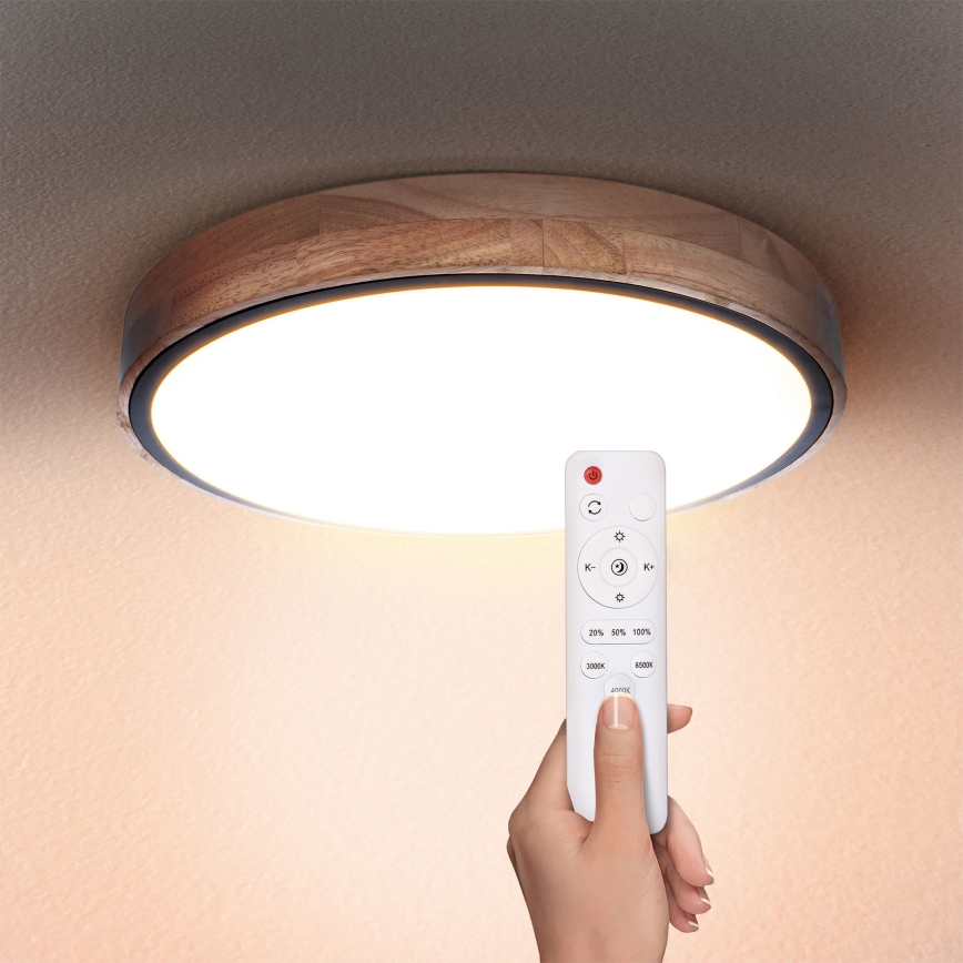 Brilagi - LED dimmbare Deckenleuchte GLORIA LED/48W/230V 3000-6500K Eiche Ø 40 cm + Fernbedienung