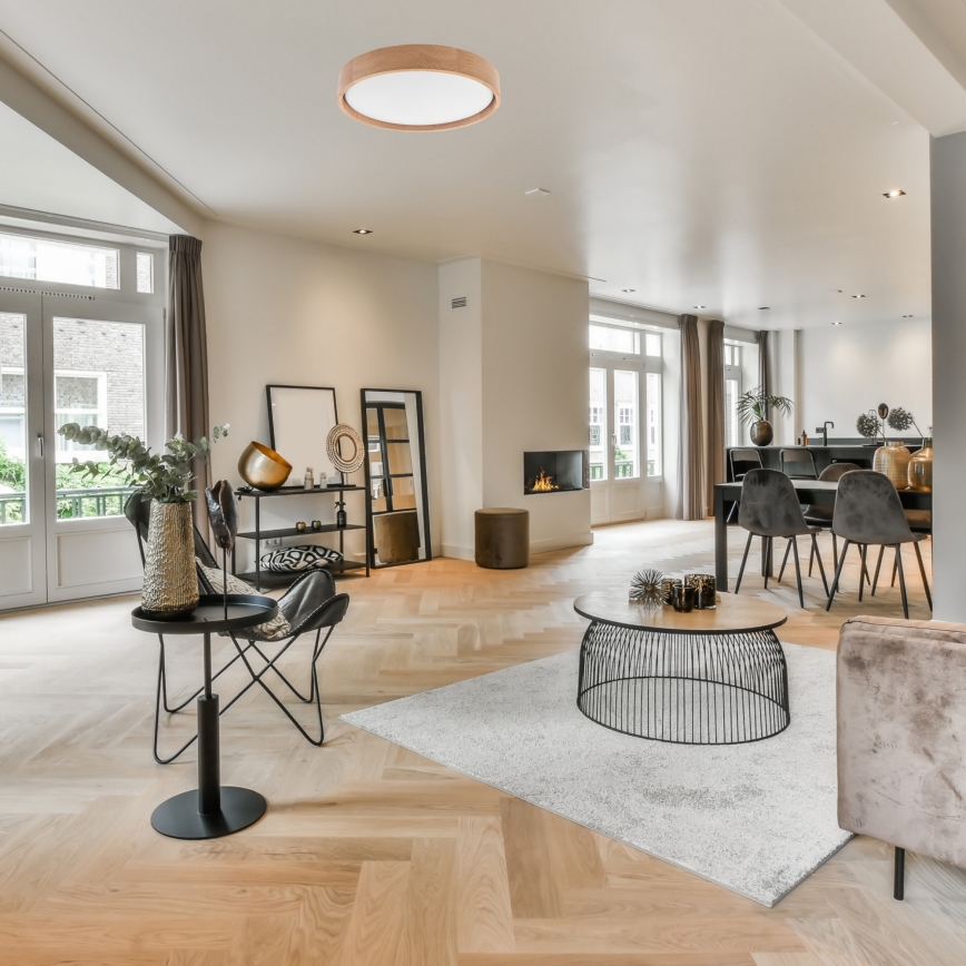 Brilagi - LED dimmbare Deckenleuchte MANAROLA LED/24W/230V 3000-6500K Eiche + Fernbedienung