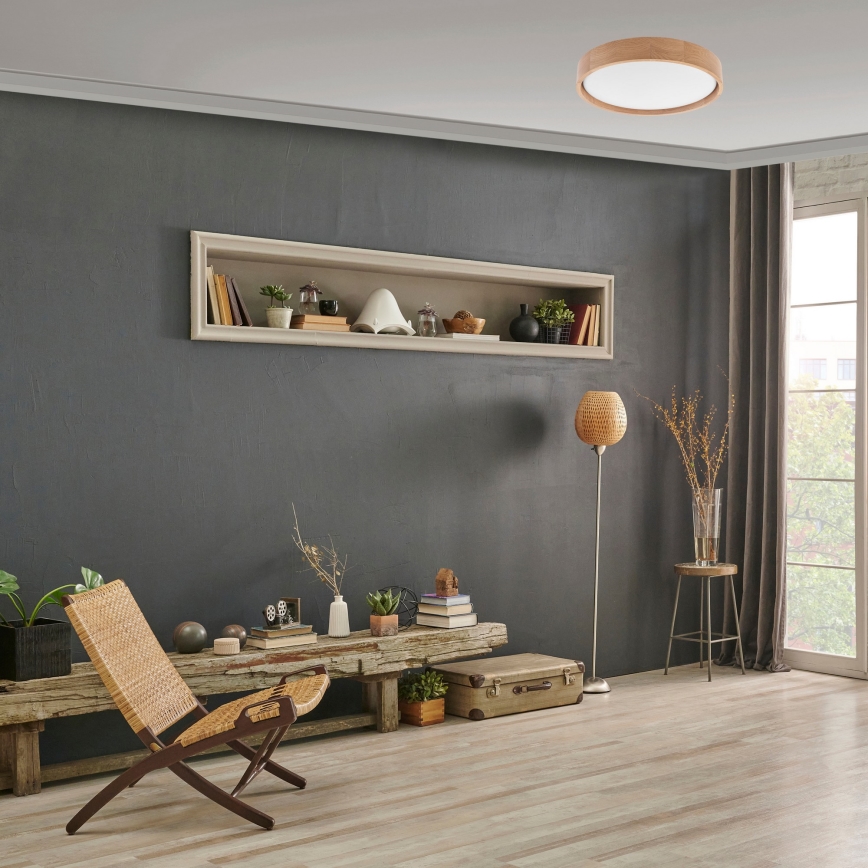 Brilagi - LED dimmbare Deckenleuchte MANAROLA LED/24W/230V 3000-6500K Eiche + Fernbedienung