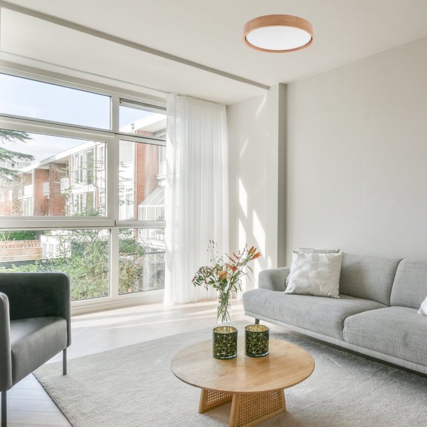 Brilagi - LED dimmbare Deckenleuchte MANAROLA LED/24W/230V 3000-6500K Eiche + Fernbedienung