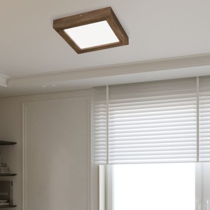 Brilagi - LED dimmbares Badezimmer-Deckenleuchte WOODY FRAME LED/24W/230V Eiche Nussbaum 30x30 cm 3000-6000K IP44 + Fernbedienung