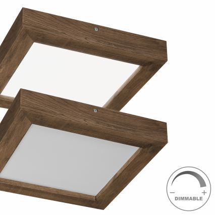 Brilagi - LED dimmbares Badezimmer-Deckenleuchte WOODY FRAME LED/24W/230V Eiche Nussbaum 30x30 cm 3000-6000K IP44 + Fernbedienung