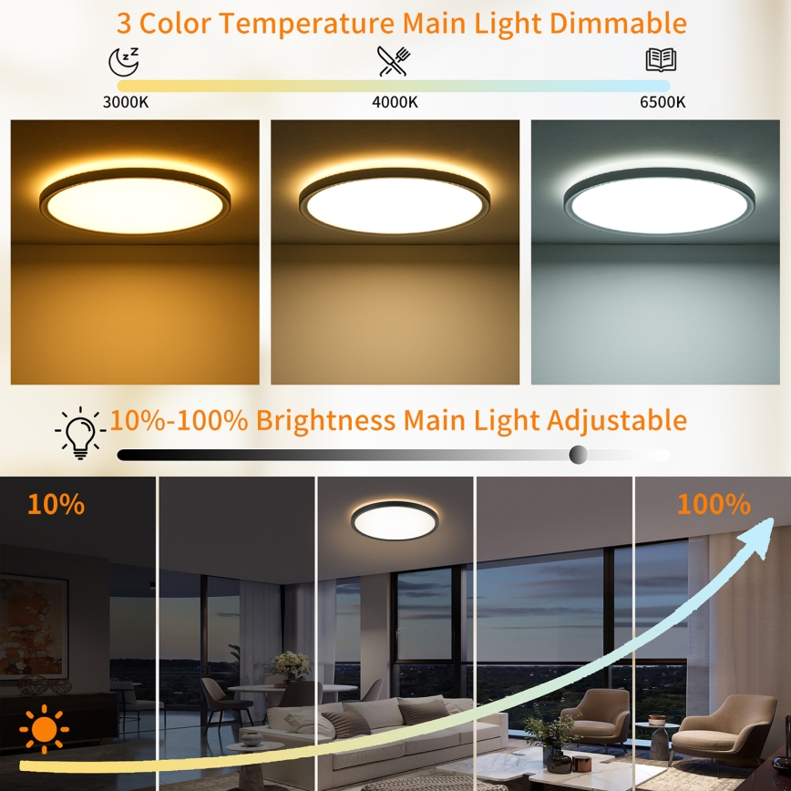 Brilagi - LED dimmbare Deckenleuchte ULTRA SLIM LED/24W/230V 2700-6500K Ø 42 cm schwarz + Fernbedienung
