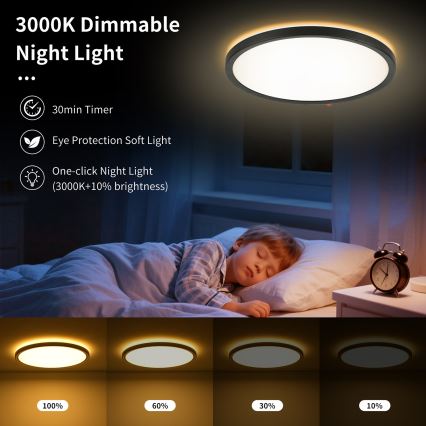 Brilagi - LED dimmbare Deckenleuchte ULTRA SLIM LED/24W/230V 2700-6500K Ø 42 cm schwarz + Fernbedienung
