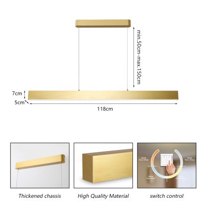 Brilagi - LED-Pendelleuchte an Seil SLEEKLINE LED/40W/230V 3000/4500/6000K gold