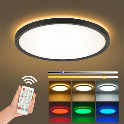 Brilagi - LED RGBW dimmbare Deckenleuchte ULTRA SLIM LED/18W/230V 2700-6500K Ø 30 cm schwarz + Fernbedienung