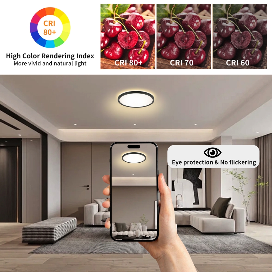 Brilagi - LED RGBW dimmbare Deckenleuchte ULTRA SLIM LED/18W/230V 2700–6500K Ø 30 cm schwarz + Fernbedienung
