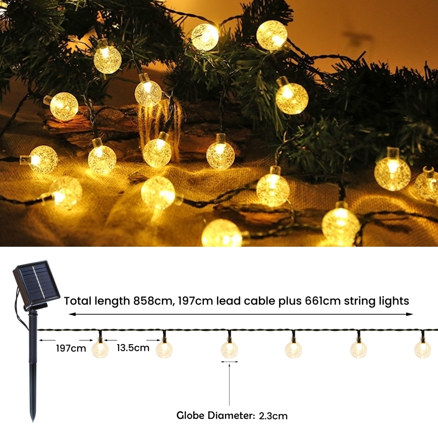 Brilagi - LED Solar-Dekorationskette BUBBLE 200xLED/8 Funktionen 20m IP65 warmweiß 800 mAh