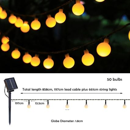 Brilagi - LED Solar-Dekorationskette BUBBLE 50xLED/8 Funktionen 7m IP65 warmweiß 600 mAh
