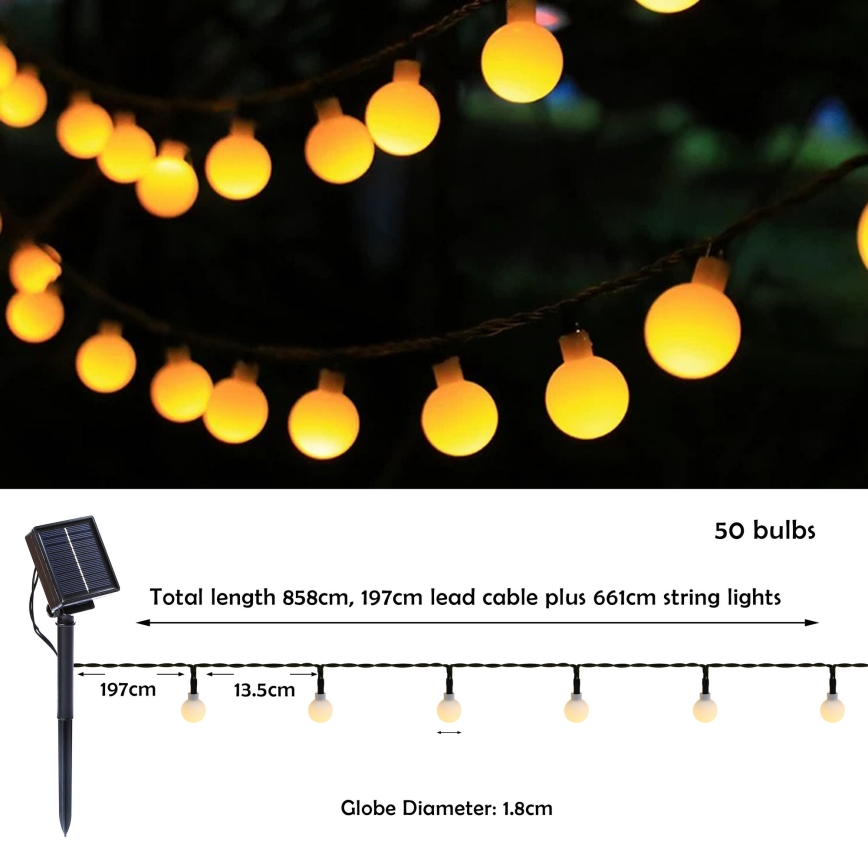 Brilagi - LED Solar-Dekorationskette BUBBLE 50xLED/8 Funktionen 7m IP65 warmweiß 600 mAh
