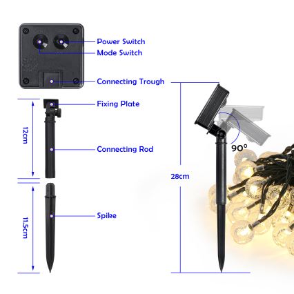 Brilagi - Solar-LED-Lichterkette BUBBLE 50xLED/8 Funktionen 7m IP65 warmweiß 600 mAh