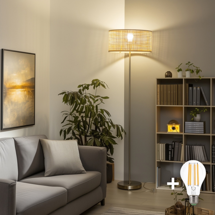 Brilagi - LED Stehlampe CERIA 1x E27/40W/230V Ø 25 cm Bambus/mattes Chrom