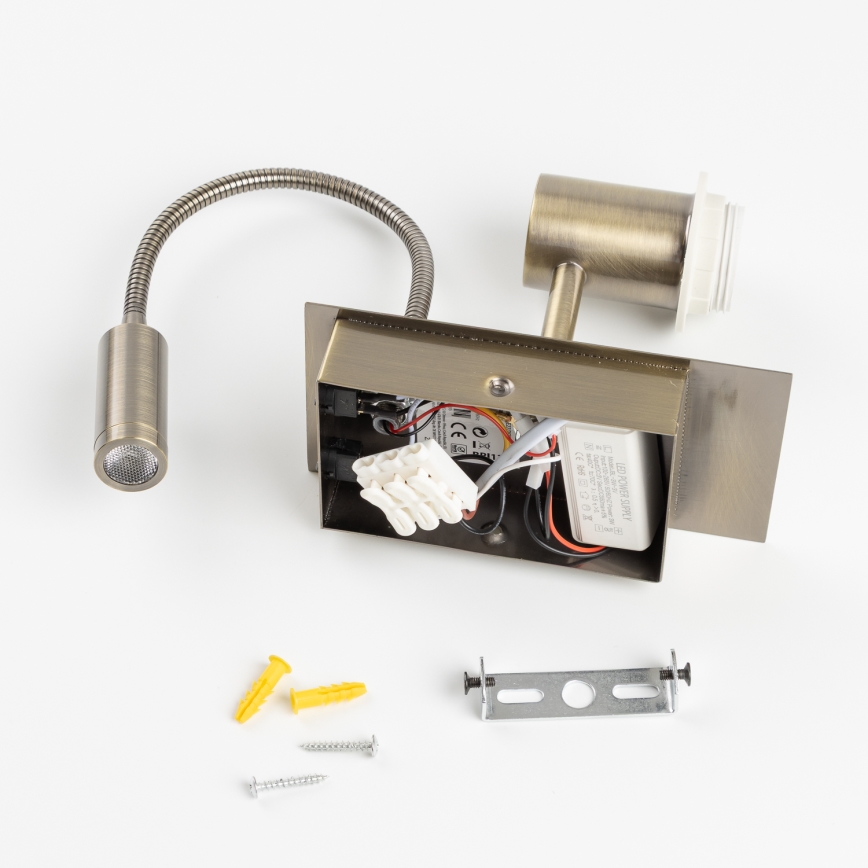 Brilagi - Flexible LED-Wandleuchte NUBILA 1xE27/25W/230V + LED/3W Messing/hellbraun