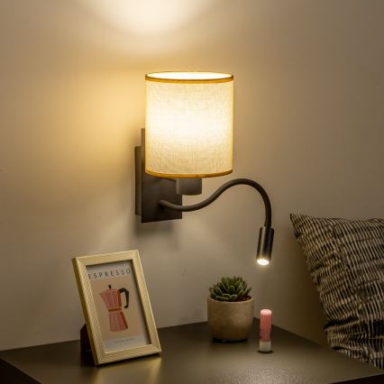 Brilagi - Flexible LED-Wandleuchte NUBILA 1xE27/25W/230V + LED/3W schwarz/hellbraun