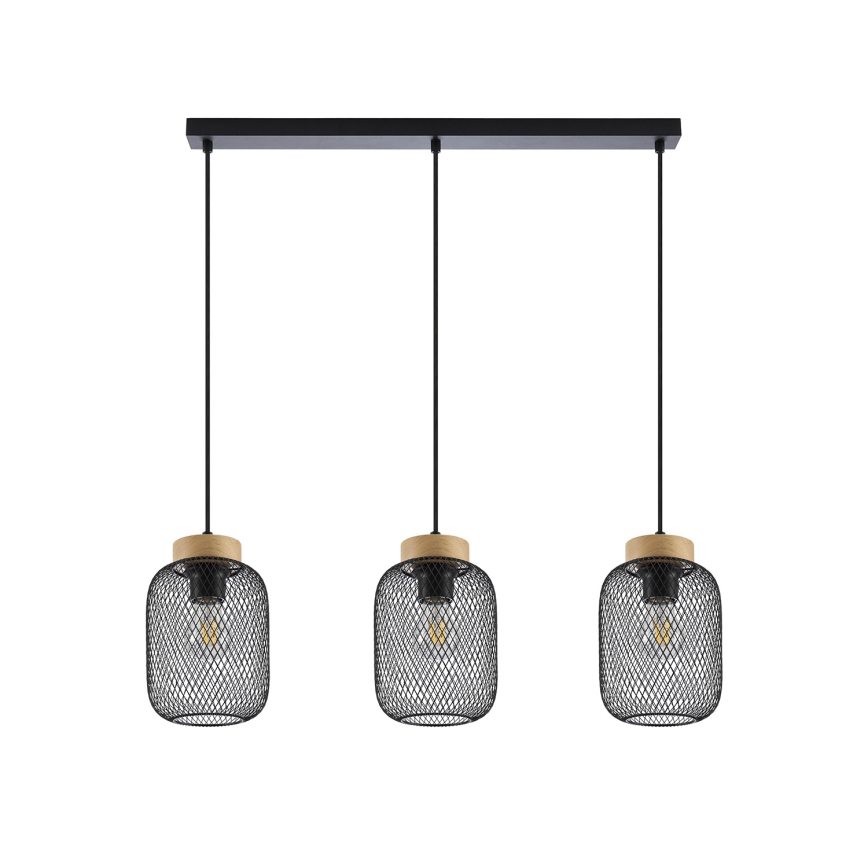 Brilagi - Pendelleuchte an Kabel BASKLITE 3xE27/15W/230V Gummibaumholz/schwarz