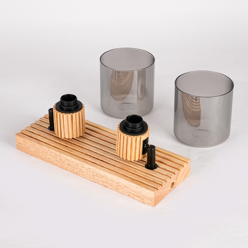 Brilagi - Spotleuchte HYGGE 2xE14/15W/230V Gummibaumholz/Rauchglas