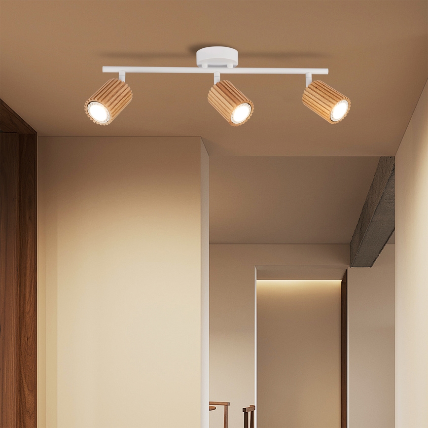 Brilagi - Spotleuchte MODERN WOOD 3xGU10/8W/230V Gummibaumholz/weiß