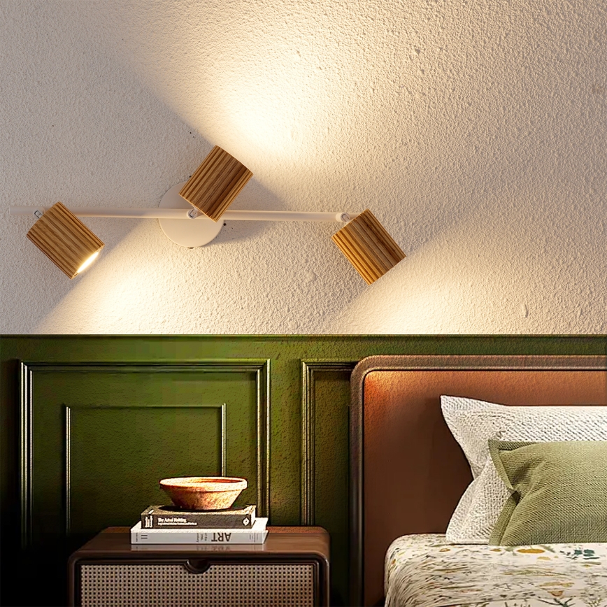 Brilagi - Spotleuchte MODERN WOOD 3xGU10/8W/230V Gummibaumholz/weiß