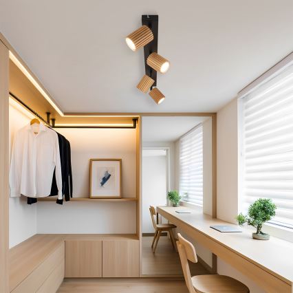 Brilagi - Spotleuchte MODERN WOOD 4xGU10/8W/230V Gummibaum/Schwarz