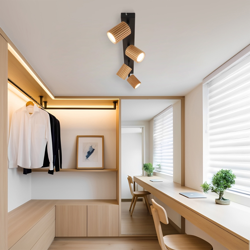 Brilagi - Spotleuchte MODERN WOOD 4xGU10/8W/230V Gummibaum/Schwarz