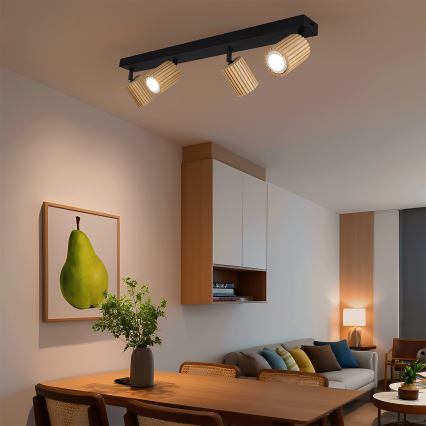 Brilagi - Spotleuchte MODERN WOOD 4xGU10/8W/230V Gummibaum/Schwarz