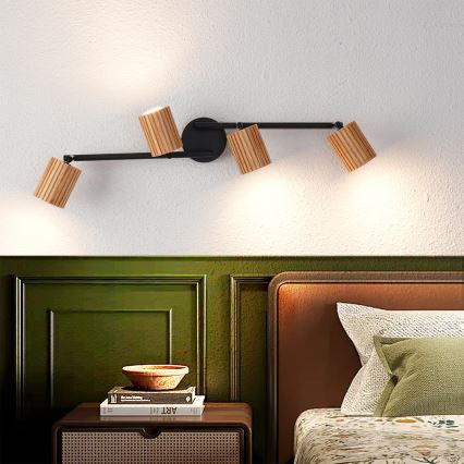 Brilagi - Spotleuchte MODERN WOOD 4xGU10/8W/230V Gummibaumholz/schwarz