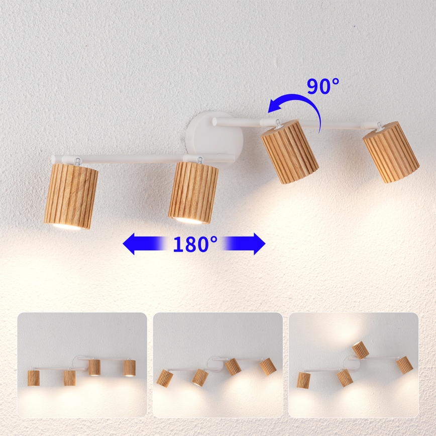 Brilagi - Spotleuchte MODERN WOOD 4xGU10/8W/230V Gummibaumholz/weiß