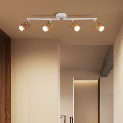 Brilagi - Spotleuchte MODERN WOOD 4xGU10/8W/230V Gummibaumholz/weiß