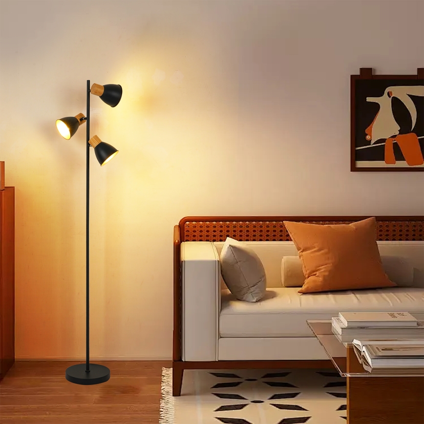 Brilagi - Stehleuchte ODENSE 3xE14/10W/230V Kautschukholz/schwarz