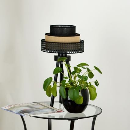 Brilagi - Tischlampe DAKOTA LUNETA 1xE27/15W/230V schwarz/Rattan