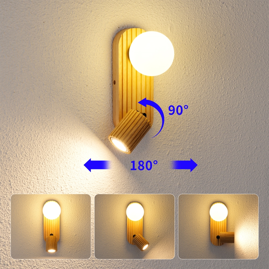Brilagi - Wandstrahler MODERN WOOD 1xG9/5W/230V + 1xGU10/8W Gummibaumholz