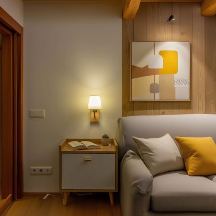 Brilagi - Wandleuchte NUBILA WOOD 1xE27/25W/230V Eiche/cremefarben