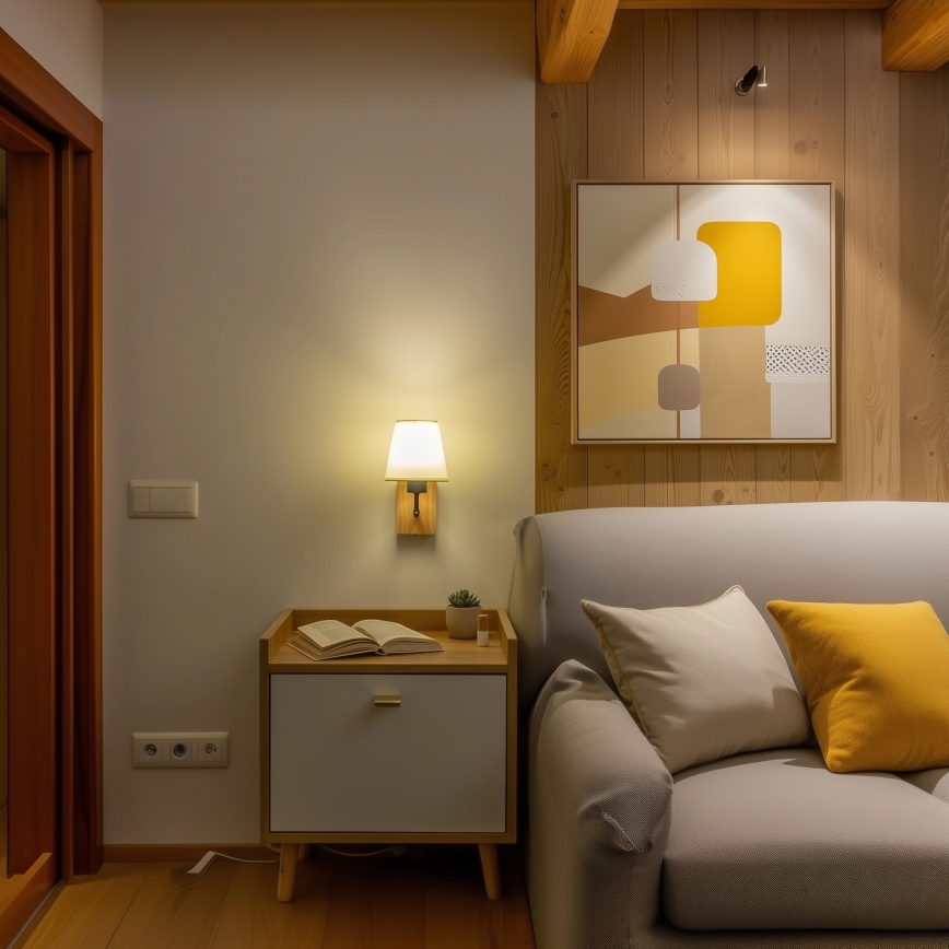 Brilagi - Wandleuchte NUBILA WOOD 1xE27/25W/230V Eiche/cremefarben