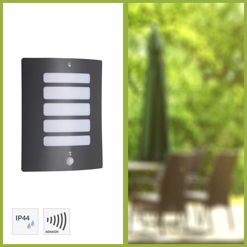 Brilliant - Außenwandleuchte mit Bewegungs- und Dämmerungssensor TODD 1xE27/60W/230V IP44 anthrazit