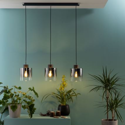 Brilliant - Hängeleuchte mit Kabel BETH 3xE27/60W/230V schwarz/rauchglas
