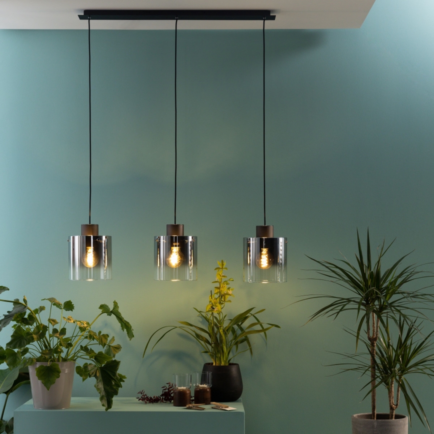 Brilliant - Hängeleuchte mit Kabel BETH 3xE27/60W/230V schwarz/rauchglas