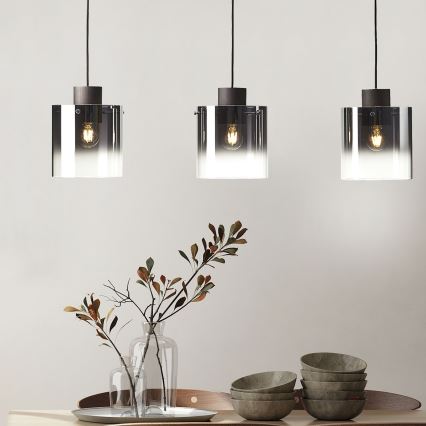 Brilliant - Hängeleuchte mit Kabel BETH 3xE27/60W/230V schwarz/rauchglas