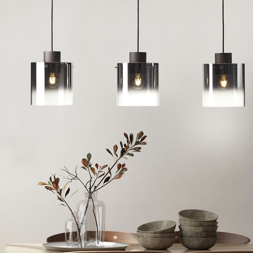 Brilliant - Hängeleuchte mit Kabel BETH 3xE27/60W/230V schwarz/rauchglas