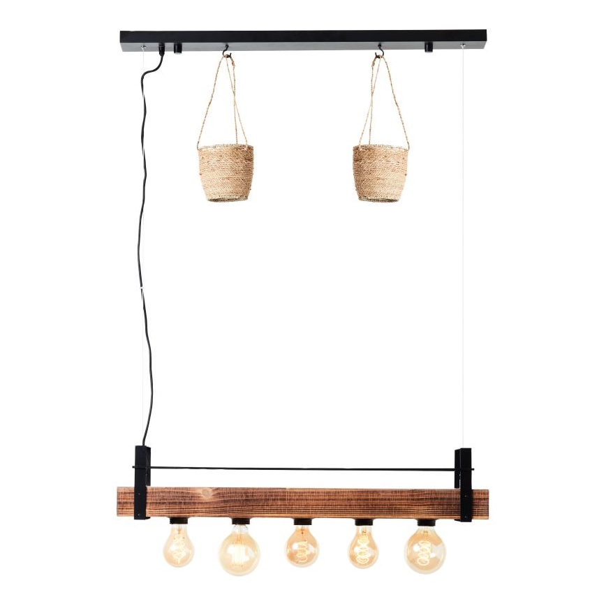 Brilliant - Hängeleuchte mit Kabelaufhängung BANKWOOD 5xE27/28W/230V Pappel