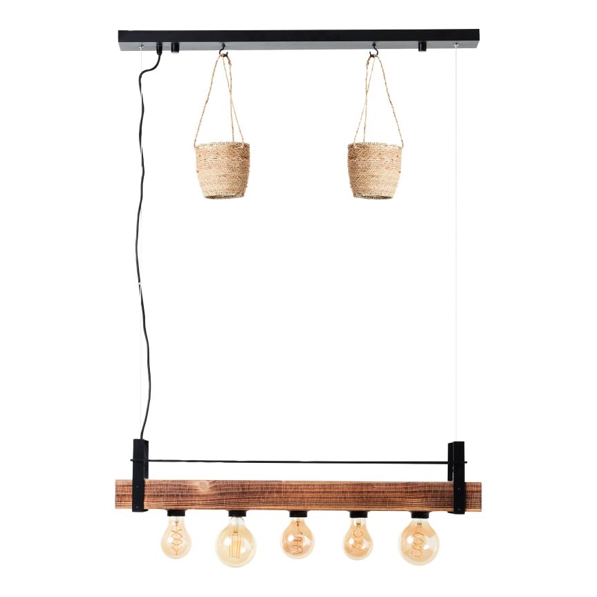 Brilliant - Hängeleuchte mit Kabelaufhängung BANKWOOD 5xE27/28W/230V Pappel