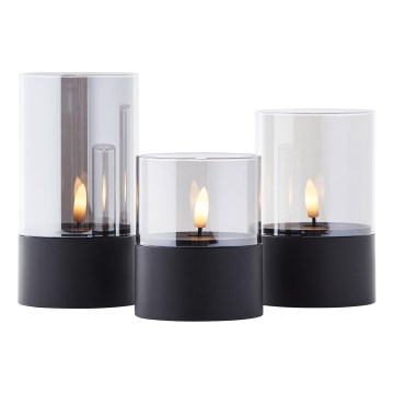Brilliant - Set 3x LED-Kerze BOUGIE LED/2xAA IP44 schwarz/rauchfarben