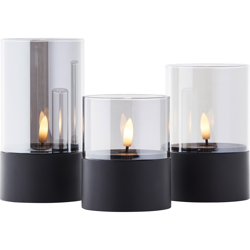 Brilliant - Set 3x LED-Kerze BOUGIE LED/2xAA IP44 schwarz/rauchfarben