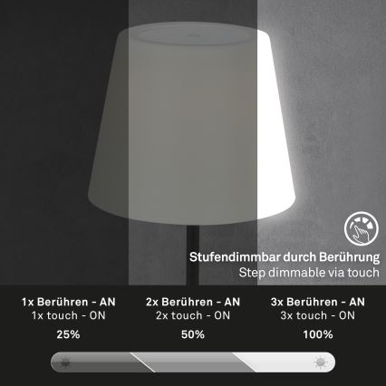 Brilo - LED Außen-Dimmleuchte, wiederaufladbar LED/3W/5V IP44 2000 mAh