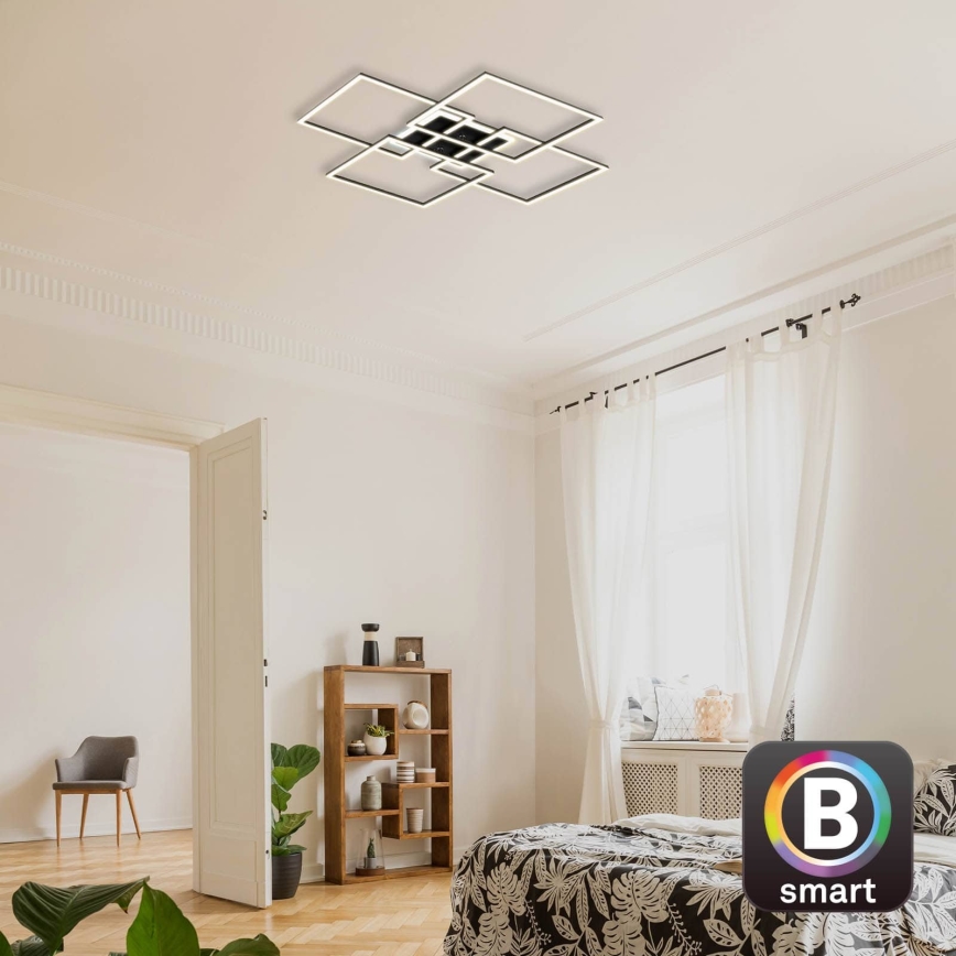 Brilo - Dimmbare LED-Deckenleuchte FRAME LED/50W/230V 2700-6500K 72,4x72,4cm schwarz Wi-Fi Tuya + Fernbedienung