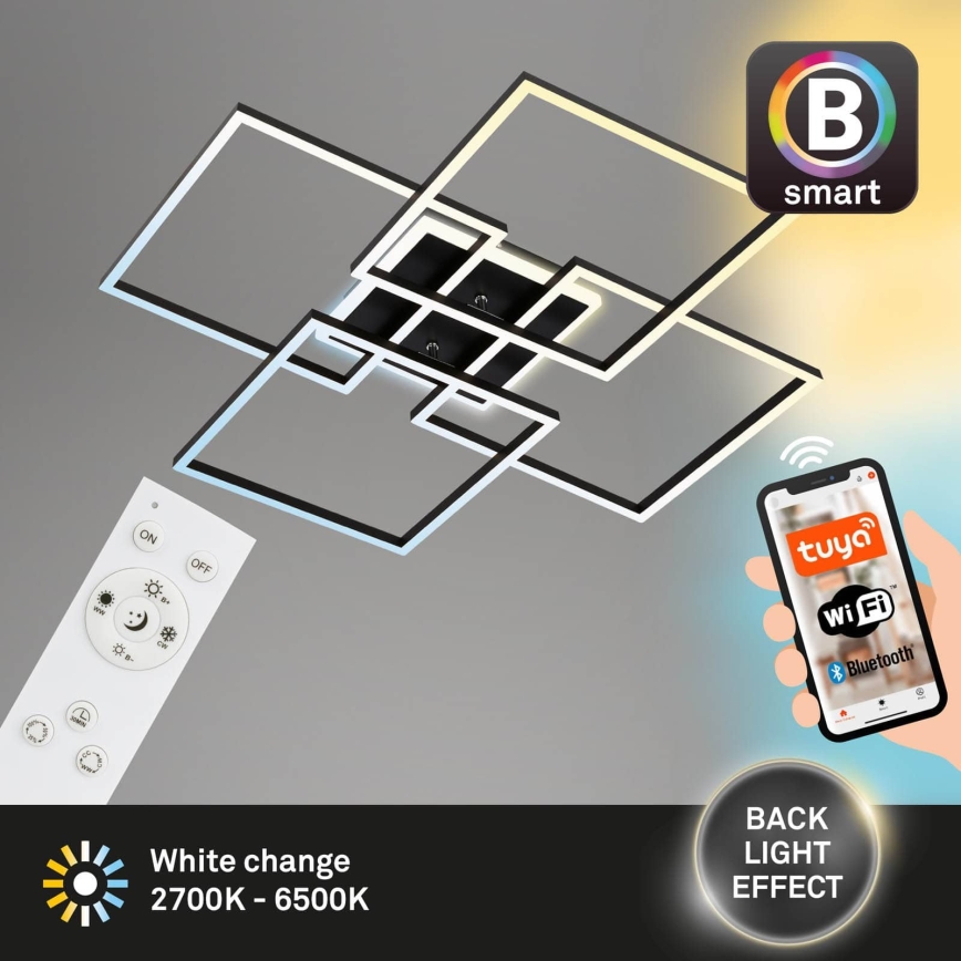 Brilo - Dimmbare LED-Deckenleuchte FRAME LED/50W/230V 2700-6500K 72,4x72,4cm schwarz Wi-Fi Tuya + Fernbedienung