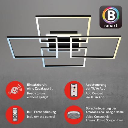 Brilo - Dimmbare LED-Deckenleuchte FRAME LED/50W/230V 2700-6500K 72,4x72,4cm schwarz Wi-Fi Tuya + Fernbedienung