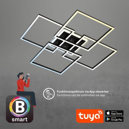 Brilo - Dimmbare LED-Deckenleuchte FRAME LED/50W/230V 2700-6500K 72,4x72,4cm schwarz Wi-Fi Tuya + Fernbedienung