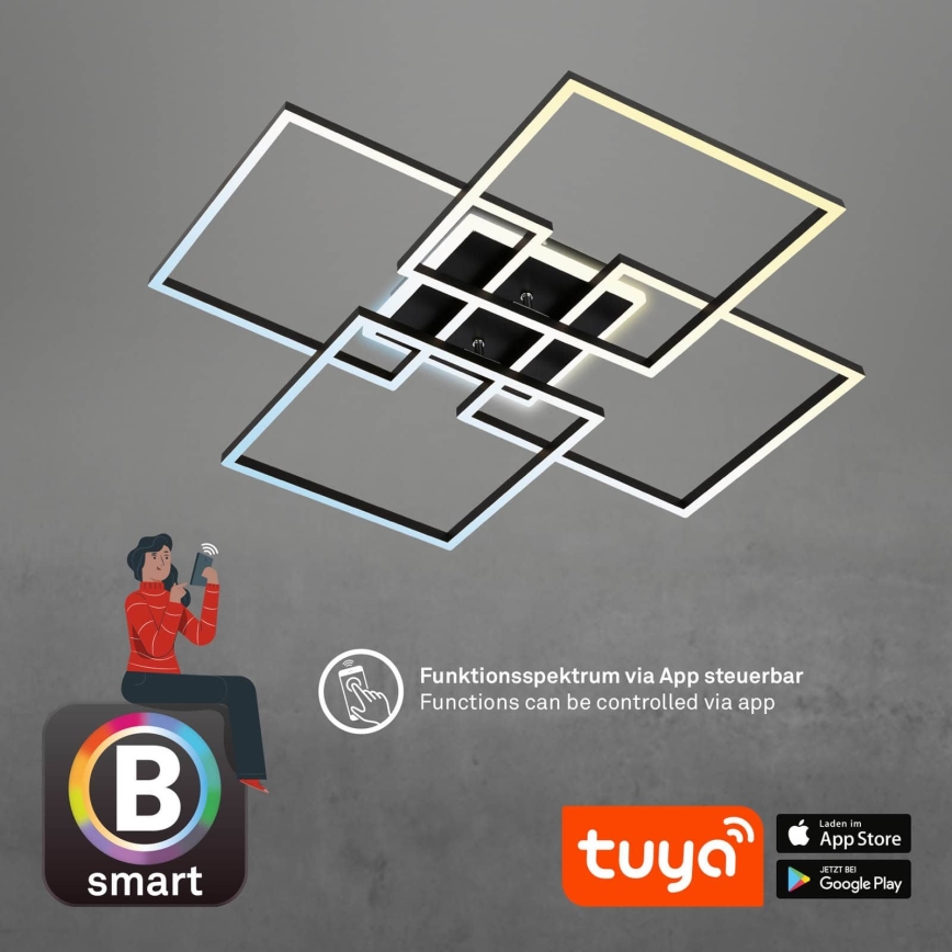 Brilo - Dimmbare LED-Deckenleuchte FRAME LED/50W/230V 2700-6500K 72,4x72,4cm schwarz Wi-Fi Tuya + Fernbedienung